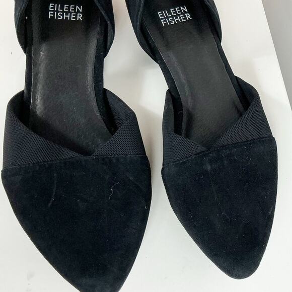 Eileen Fisher Womens Black Suede Pointed Toe Flats Shoes Classic Slip On 7.5 - Picture 4 of 6